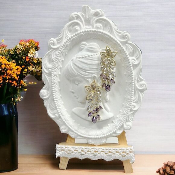 Crystal Floral Earrings, Bridal Wedding Earring, Crystal Chandelier Drop Earring - Picture 6 of 9